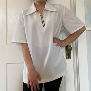 Vintage Zipper White Polo Shirt Handmade